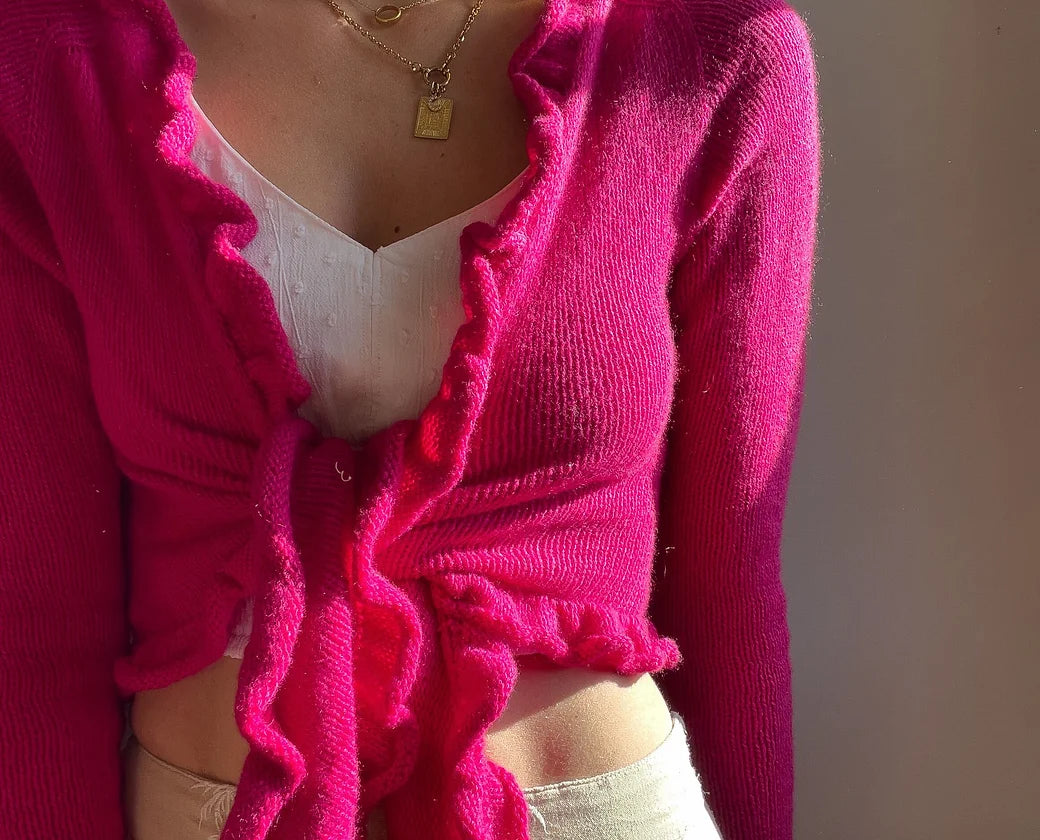 Pink 2025 ruffle cardigan